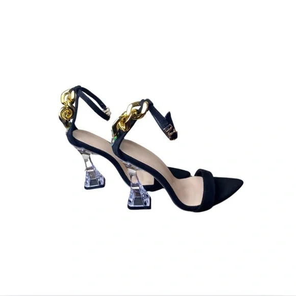 Shein NWOT Elegant Black Women's Heels with Gold Accents Size 6 - Picture 6 of 6